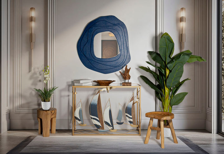 Mesa consola de madera con frontal de arte náutico – Vele Collection