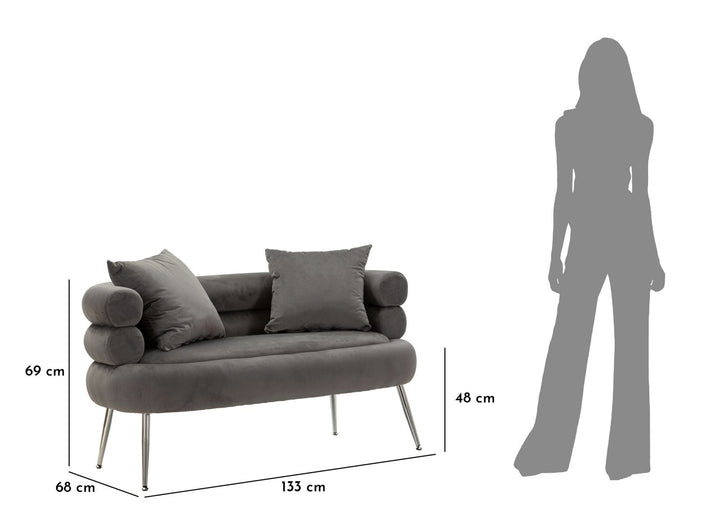Sofá tapizado gris grafito con cojines – Silvery Plus 2 plazas