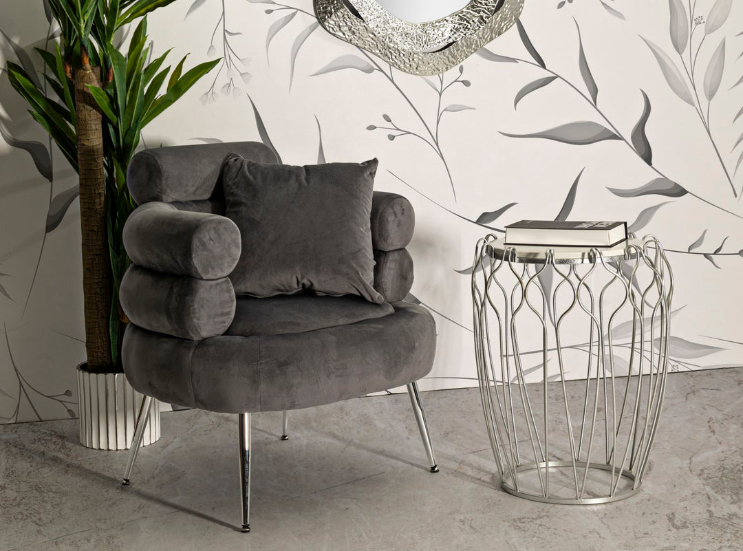 Sillón tapizado gris grafito con cojín – Silvery Plus sillón de acento