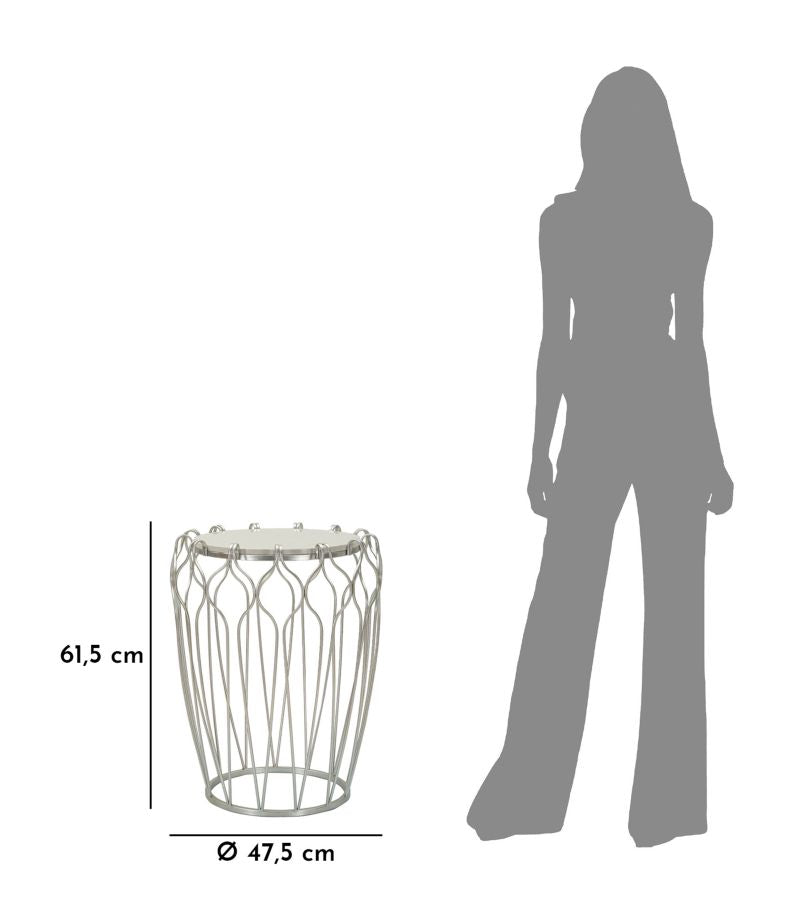 Mesa auxiliar redonda de mármol artificial con estructura metálica tejida – Hook diseño de acento