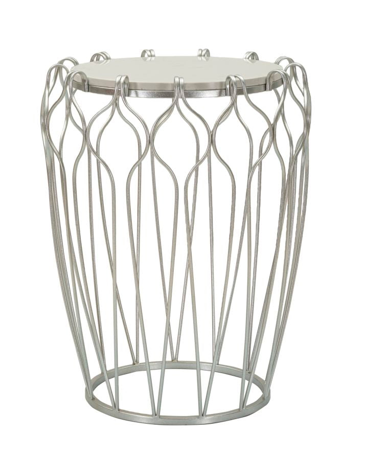 Mesa auxiliar redonda de mármol artificial con estructura metálica tejida – Hook diseño de acento