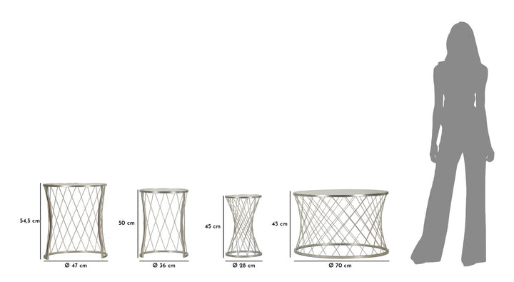 Juego de 4 mesas auxiliares de metal plateado – Noah colección moderna