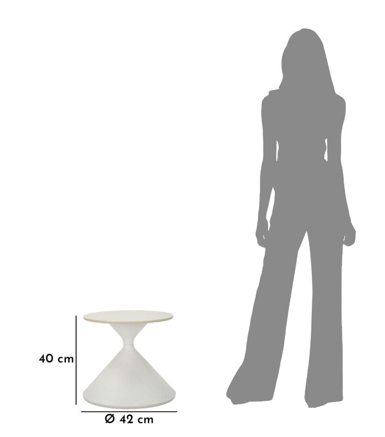 Mesa auxiliar redonda blanca con base escultural – Estilo contemporáneo