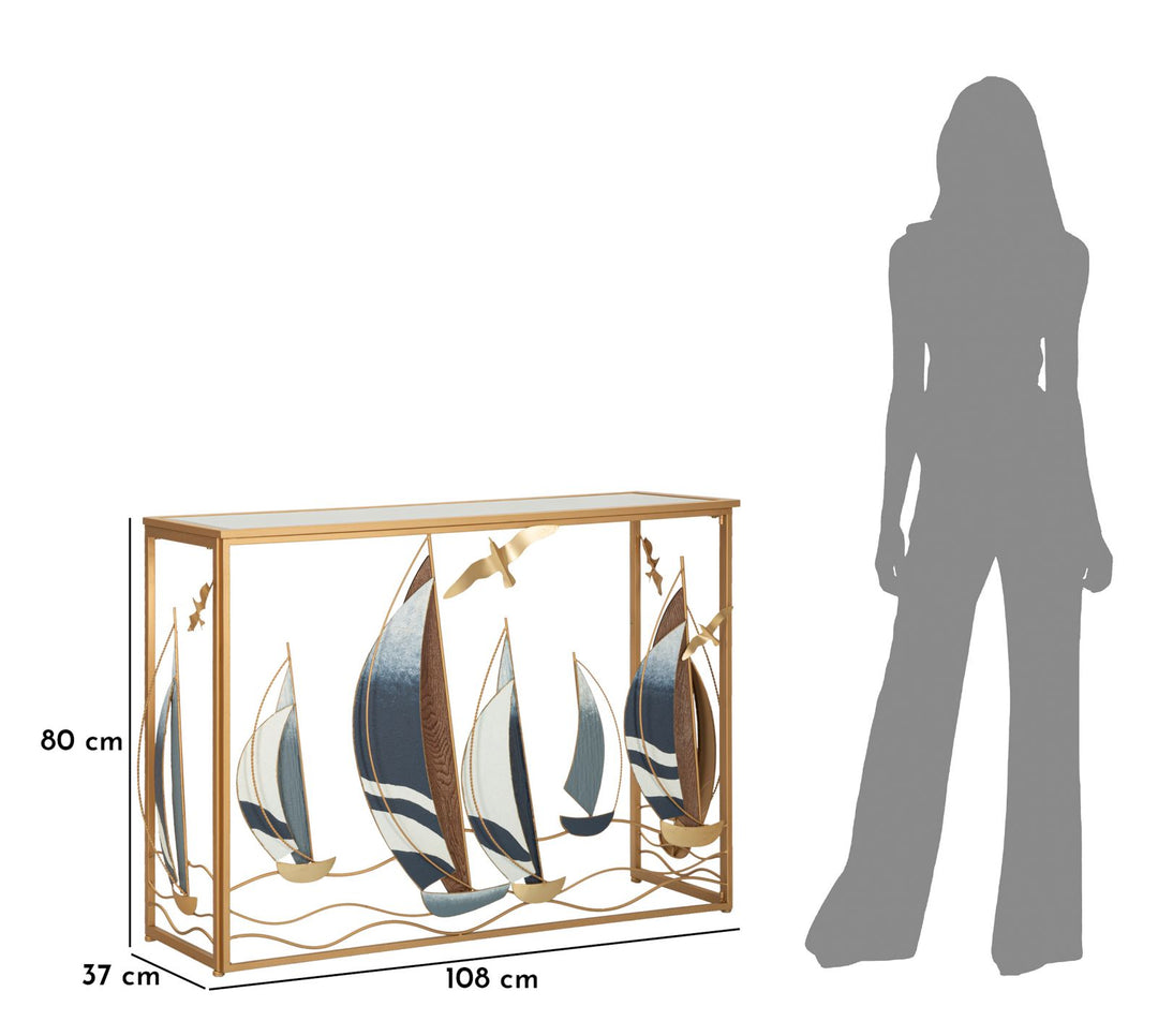 Mesa consola de madera con frontal de arte náutico – Vele Collection
