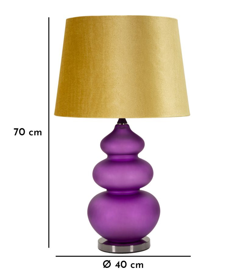 Lámpara de mesa dorada y morada con pantalla de tela – Miiva Three Collection