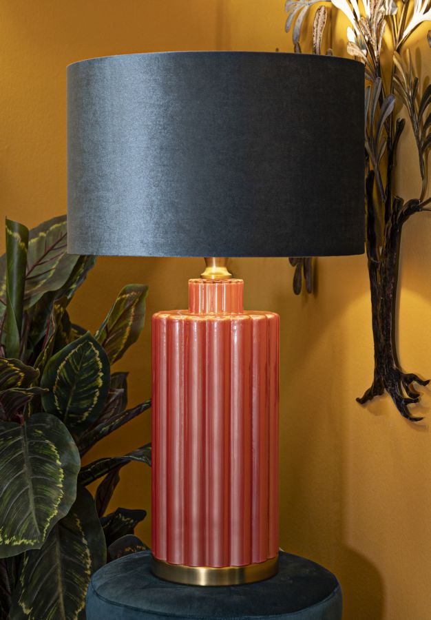 Lámpara de mesa gris y rosa con pantalla de tela – Helene Tower Collection