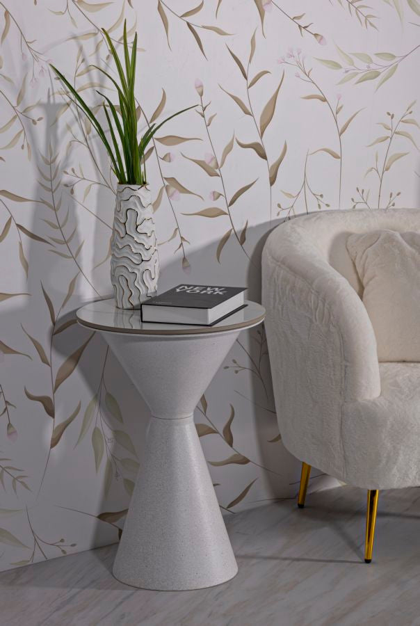 Mesa auxiliar redonda blanca con doble base – Diseño de acento moderno