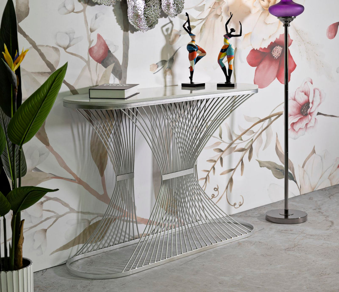 Mesa consola de mármol artificial con estructura de metal – Stripe recibidor moderno