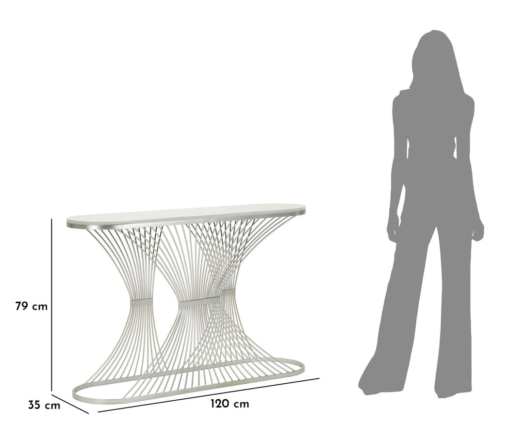 Mesa consola de mármol artificial con estructura de metal – Stripe recibidor moderno