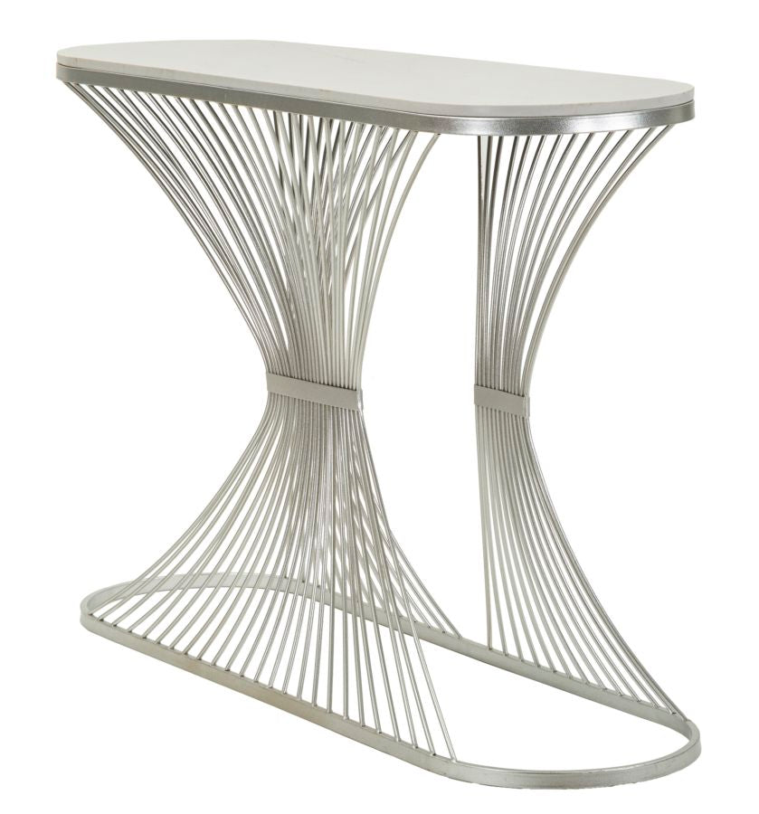 Mesa consola de mármol artificial con estructura de metal – Stripe recibidor moderno