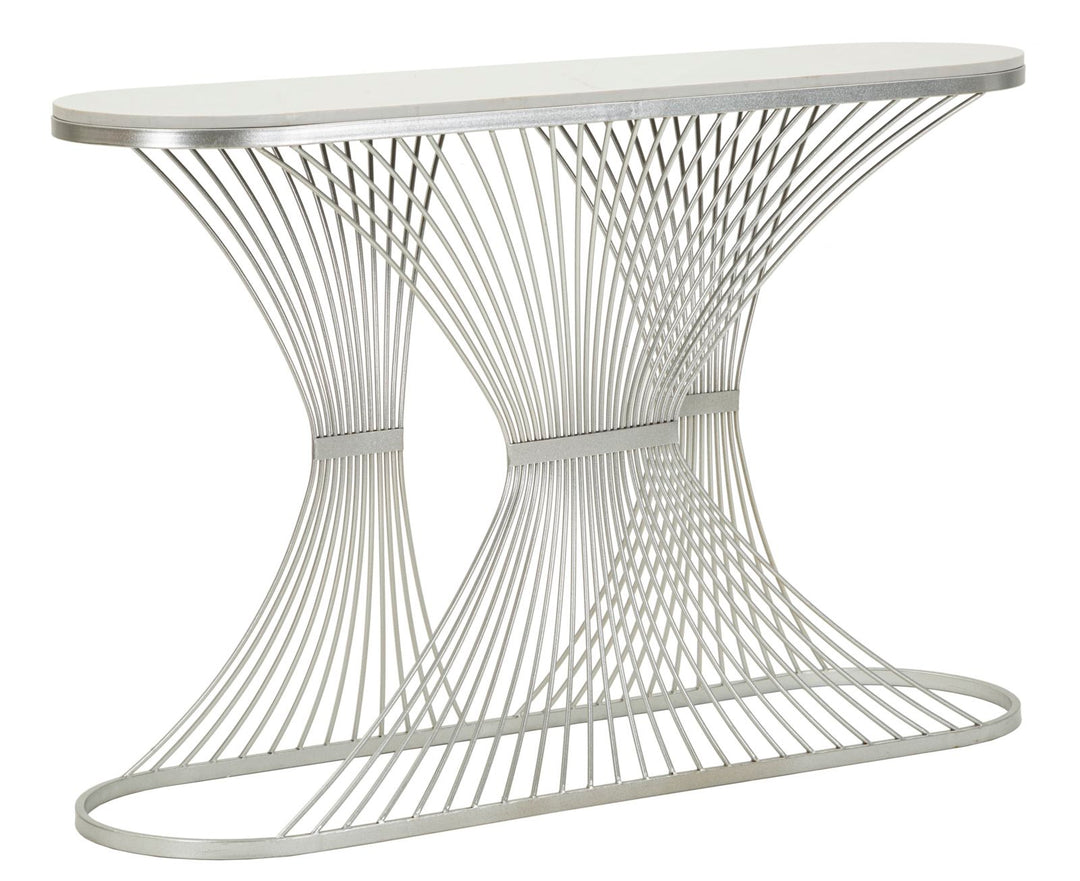 Mesa consola de mármol artificial con estructura de metal – Stripe recibidor moderno