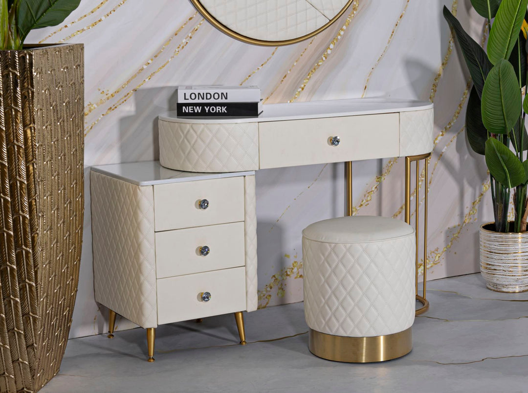 Tocador blanco con taburete a juego – Sharon mueble de dormitorio