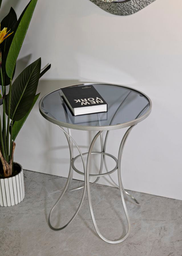 Mesa de centro redonda de cristal con base decorativa – Trixy Collection