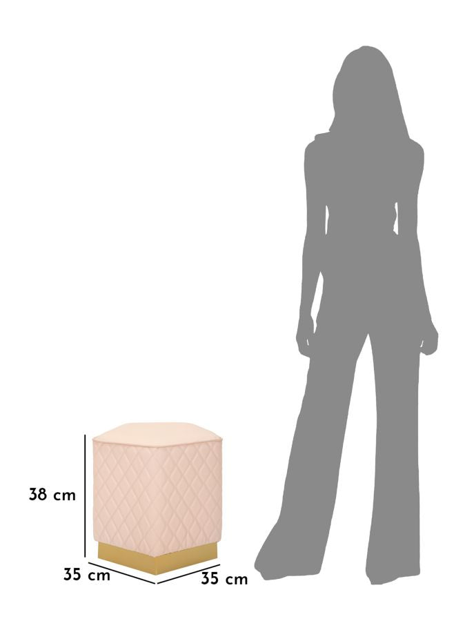 Taburete pentagonal tapizado con base dorada – Sharon asiento de acento