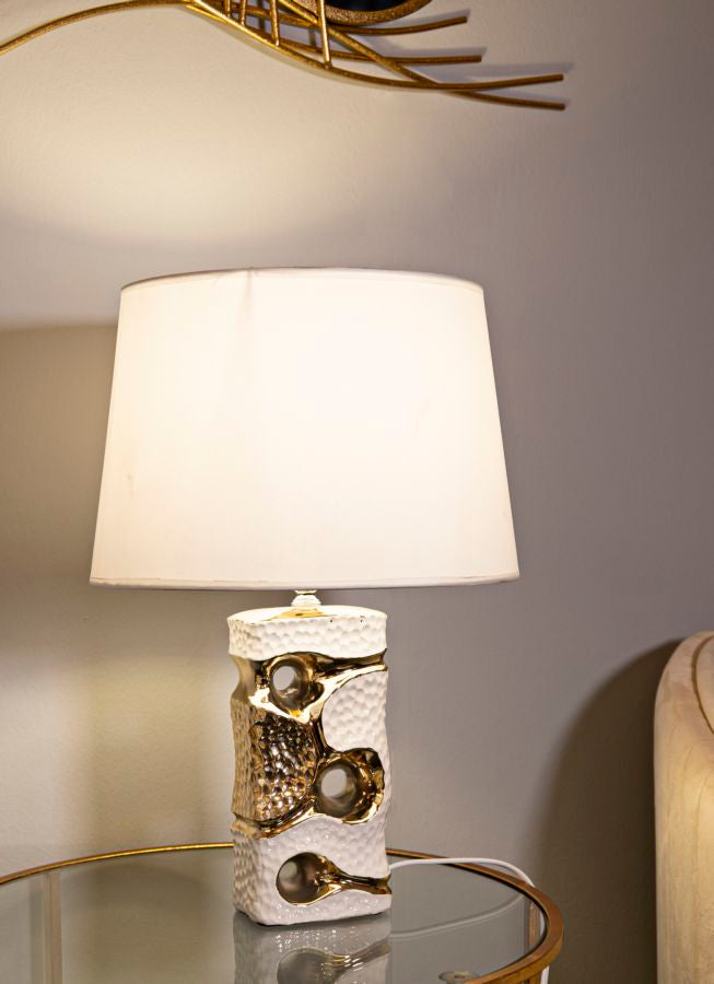 Lámpara de mesa blanca y dorada con pantalla de tela – Florida Collection