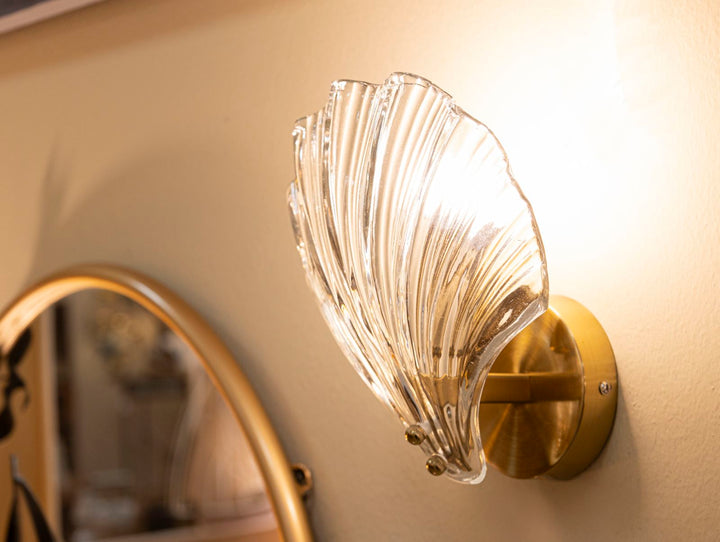 Aplique de pared dorado y blanco con diseño de concha – Muro estilo decorativo