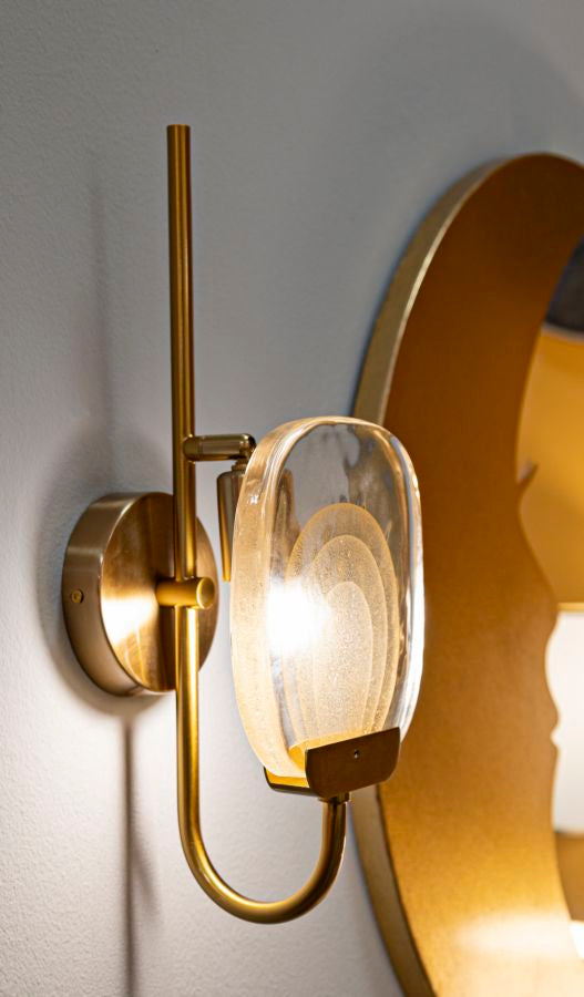 Aplique de pared dorado y marrón con pantalla redonda – Softy diseño moderno