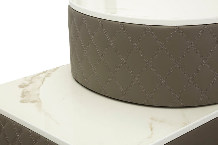 Tocador gris con taburete y patas plateadas – Sharon estilo moderno