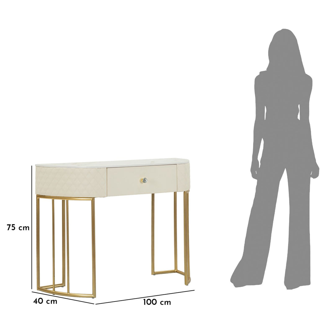 Mesa consola blanca con patas doradas – Sharon recibidor moderno