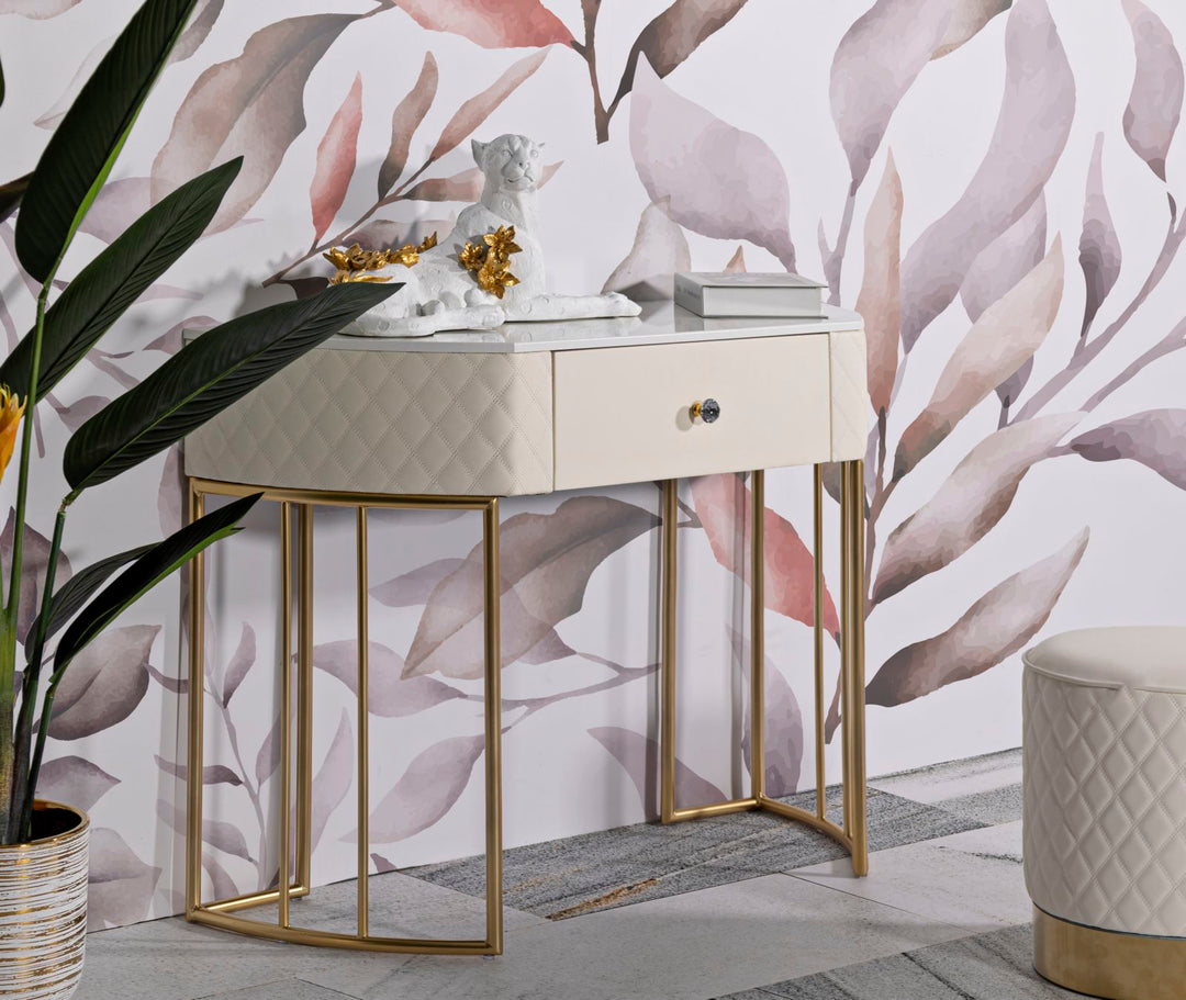 Mesa consola blanca con patas doradas – Sharon recibidor moderno