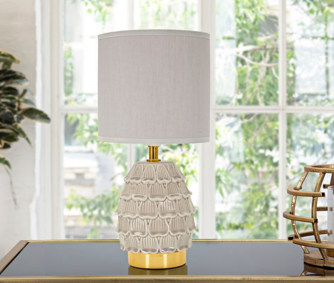 Lámpara de noche de cerámica gris con pantalla de tela – Pigmy Collection