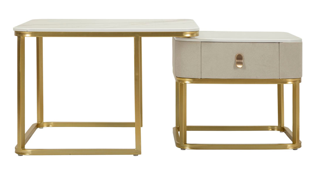 Juego de 2 mesas de centro de mármol artificial con base dorada – Beauty Collection