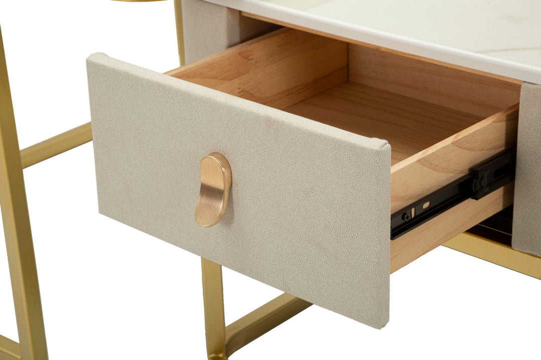 Juego de 2 mesas de centro de mármol artificial con base dorada – Beauty Collection