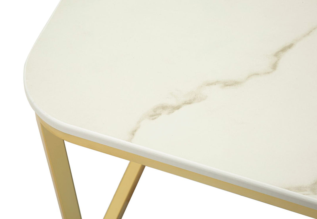 Juego de 2 mesas de centro de mármol artificial con base dorada – Beauty Collection