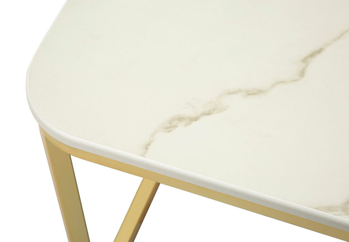 Juego de 2 mesas de centro de mármol artificial con base dorada – Beauty Collection