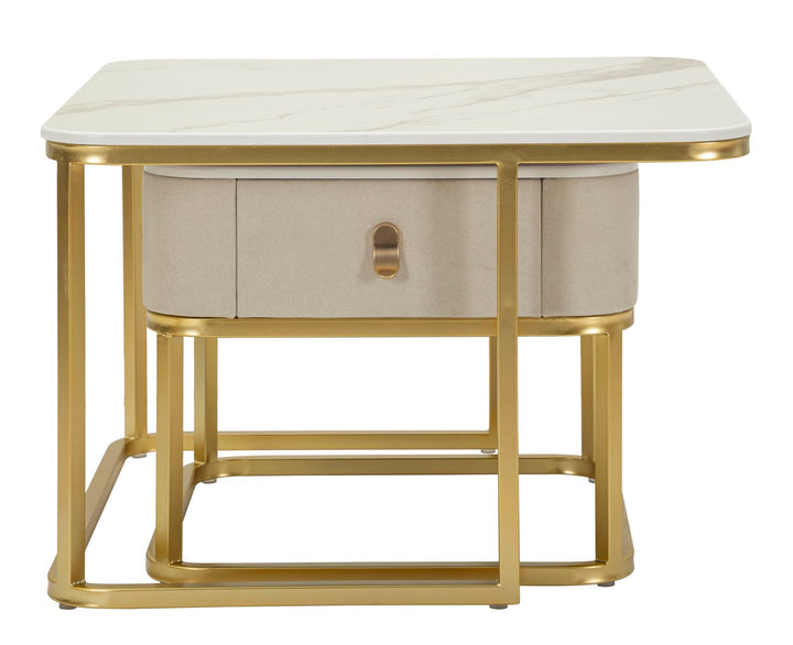 Juego de 2 mesas de centro de mármol artificial con base dorada – Beauty Collection