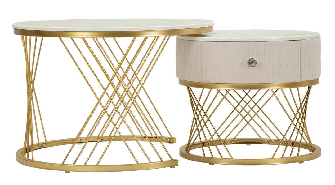 Juego de 2 mesas de centro de mármol artificial con marco dorado – Votix Collection