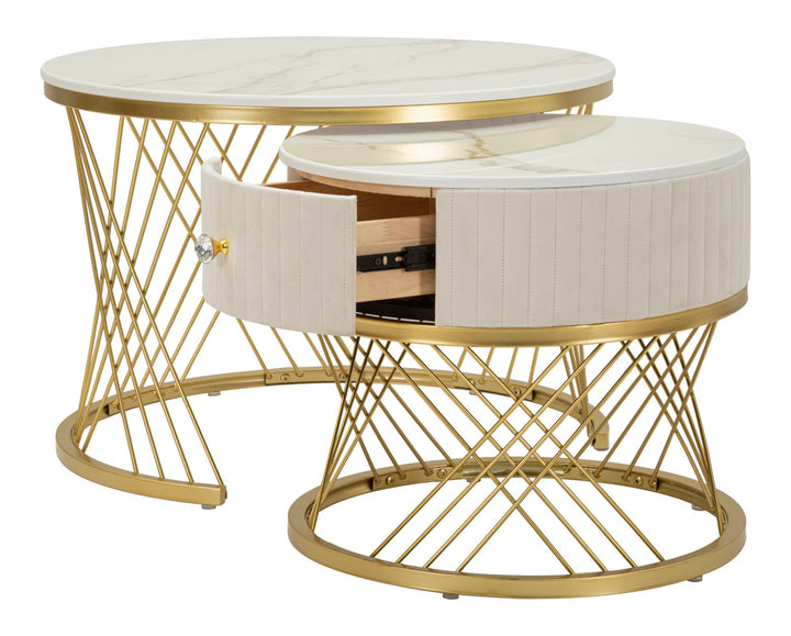 Juego de 2 mesas de centro de mármol artificial con marco dorado – Votix Collection