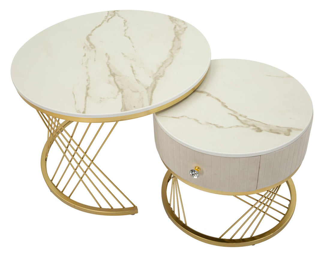 Juego de 2 mesas de centro de mármol artificial con marco dorado – Votix Collection