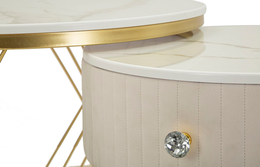 Juego de 2 mesas de centro de mármol artificial con marco dorado – Votix Collection