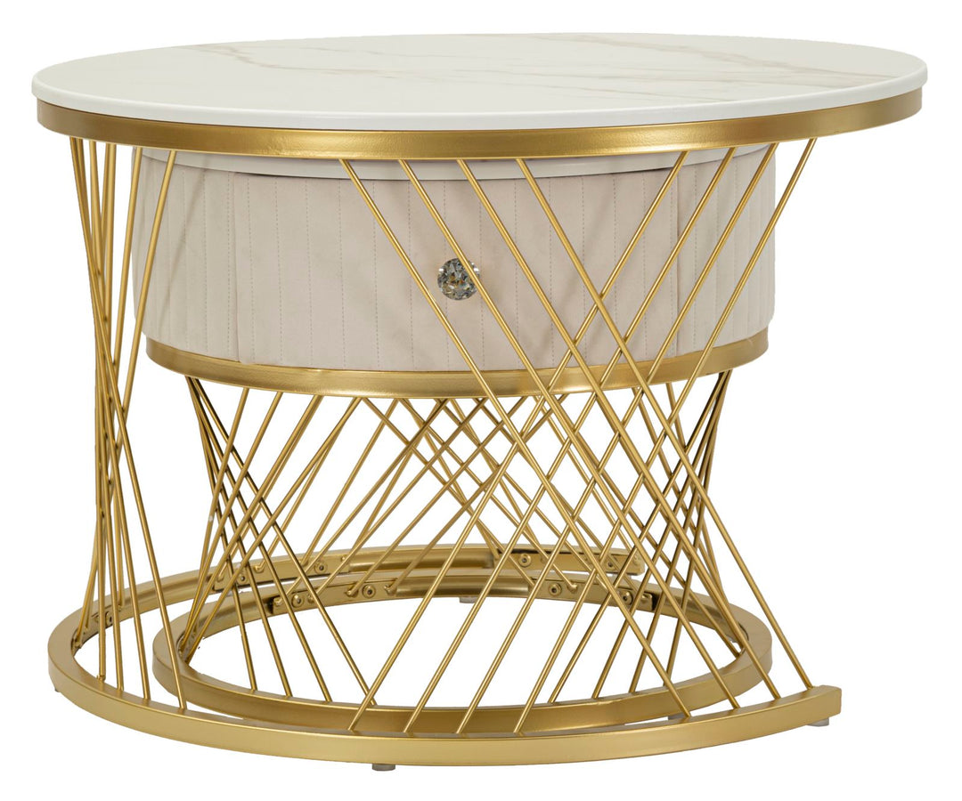 Juego de 2 mesas de centro de mármol artificial con marco dorado – Votix Collection