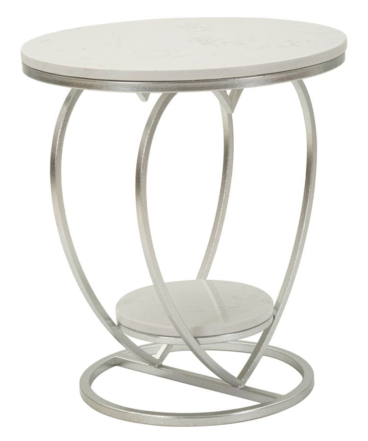 Mesa auxiliar de metal plateado con base en forma de corazón – Heart acento moderno