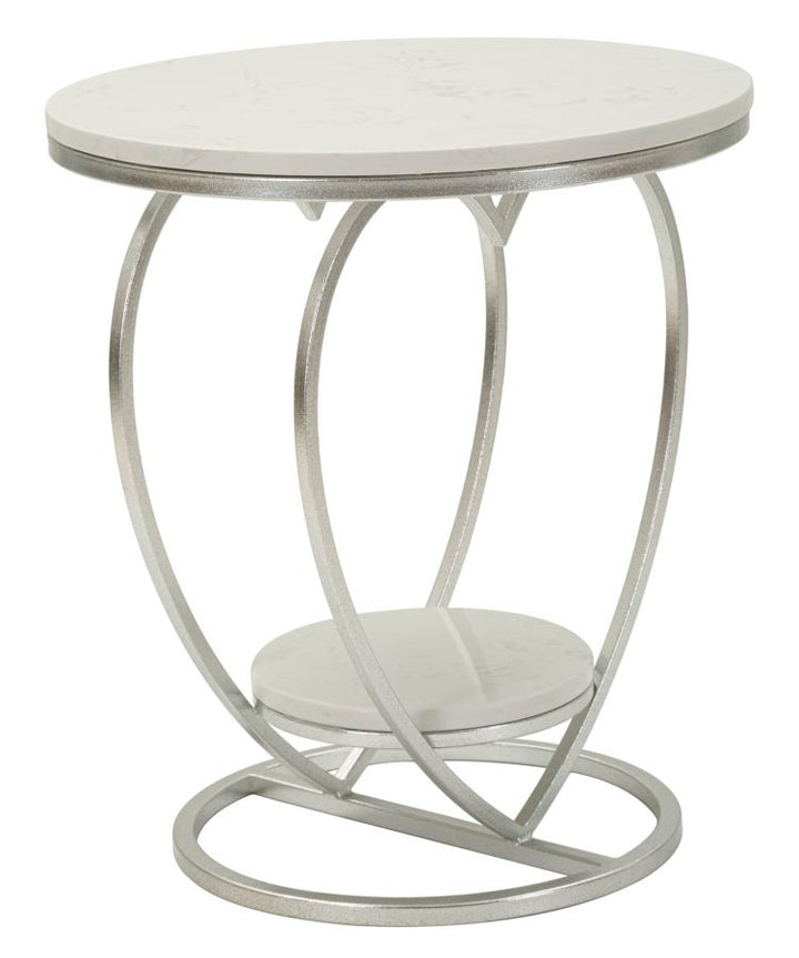 Mesa auxiliar de metal plateado con base en forma de corazón – Heart acento moderno