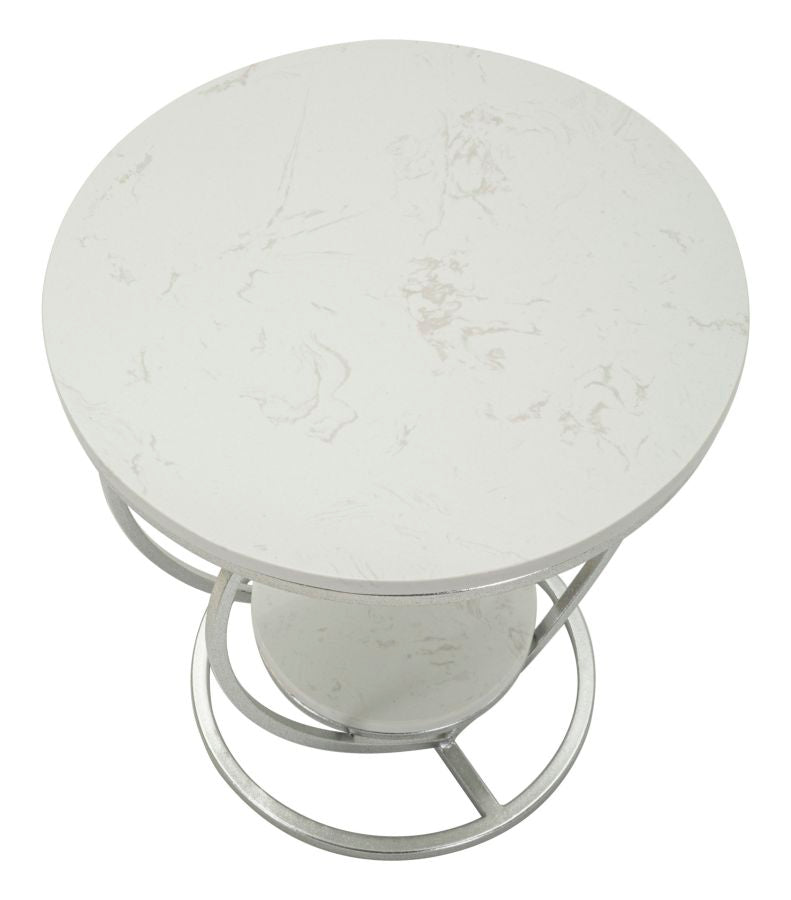 Mesa auxiliar de metal plateado con base en forma de corazón – Heart acento moderno