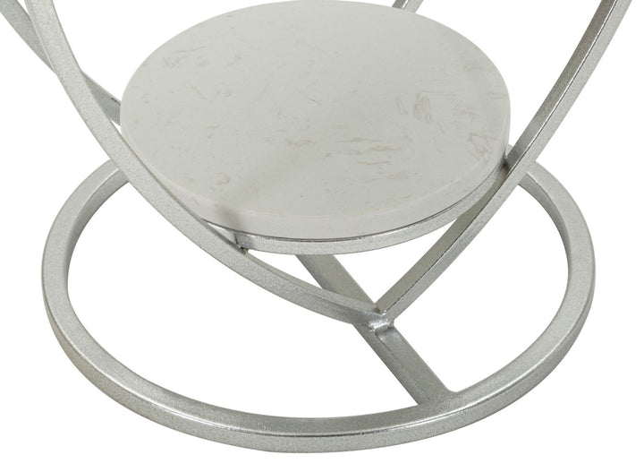 Mesa auxiliar de metal plateado con base en forma de corazón – Heart acento moderno