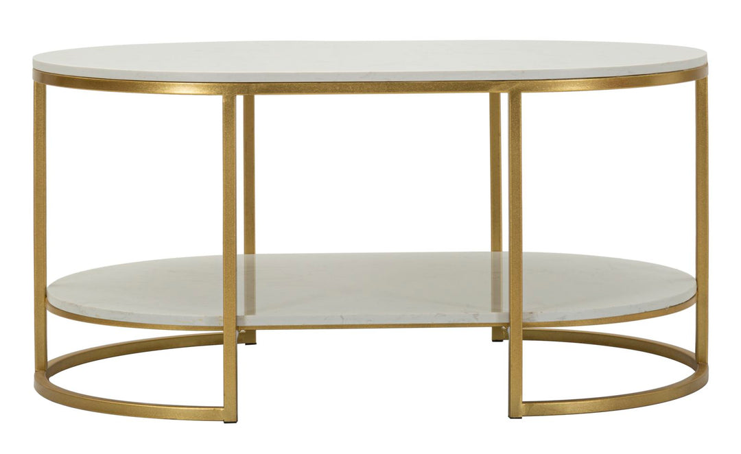 Mesa de centro rectangular de mármol artificial con marco dorado – Izmir diseño