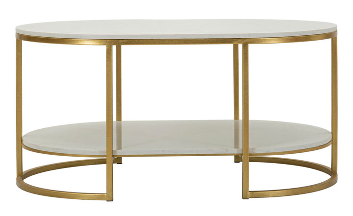 Mesa de centro rectangular de mármol artificial con marco dorado – Izmir diseño