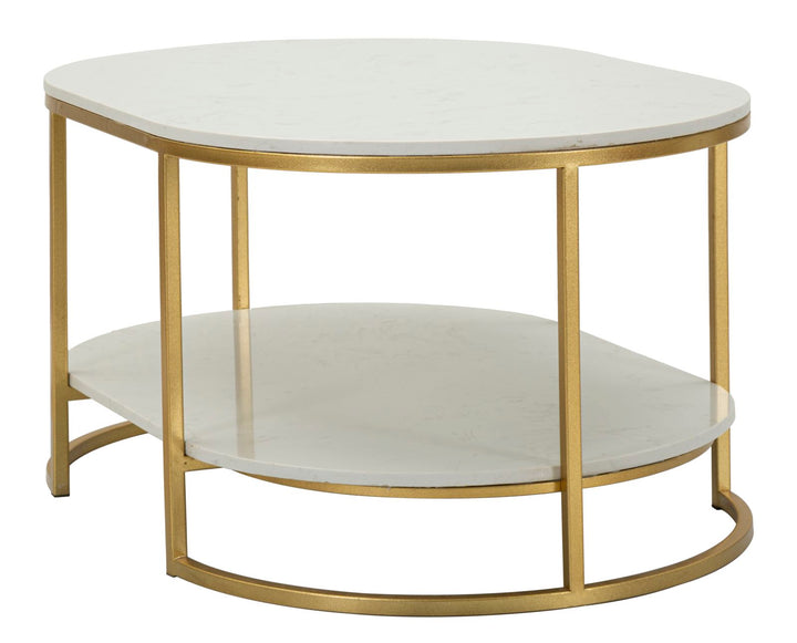 Mesa de centro rectangular de mármol artificial con marco dorado – Izmir diseño