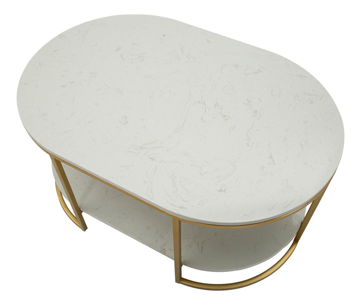 Mesa de centro rectangular de mármol artificial con marco dorado – Izmir diseño