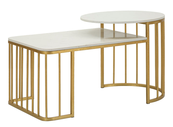 Mesa de centro rectangular de mármol artificial con base dorada – Ankara Collection