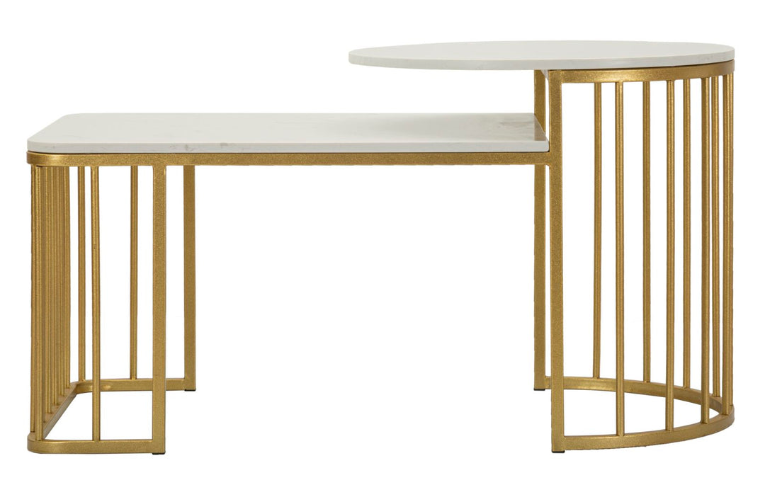 Mesa de centro rectangular de mármol artificial con base dorada – Ankara Collection