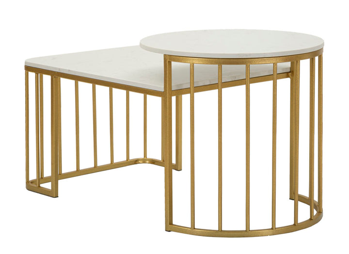 Mesa de centro rectangular de mármol artificial con base dorada – Ankara Collection