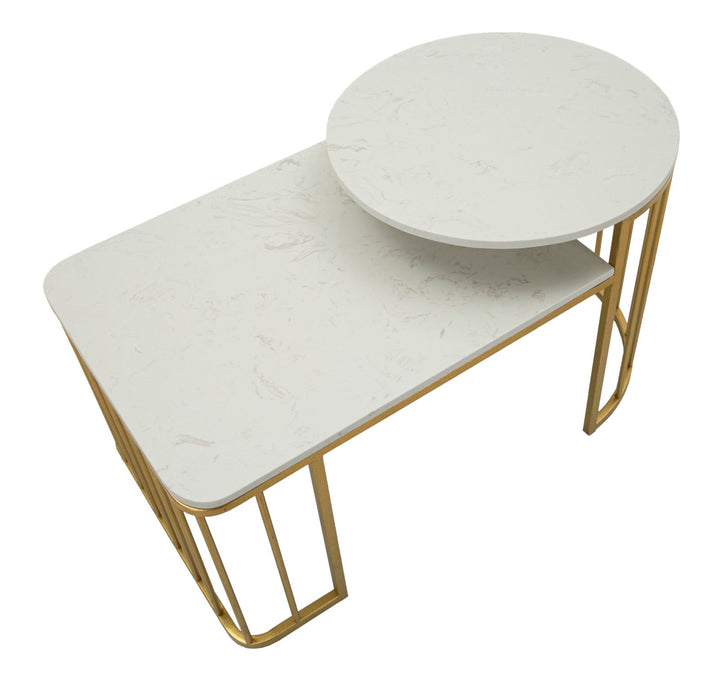 Mesa de centro rectangular de mármol artificial con base dorada – Ankara Collection