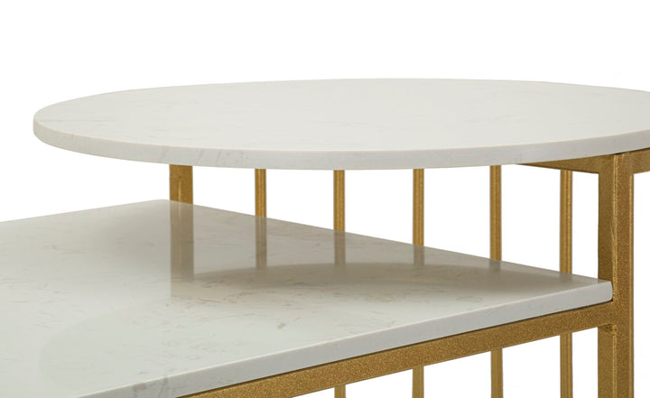 Mesa de centro rectangular de mármol artificial con base dorada – Ankara Collection