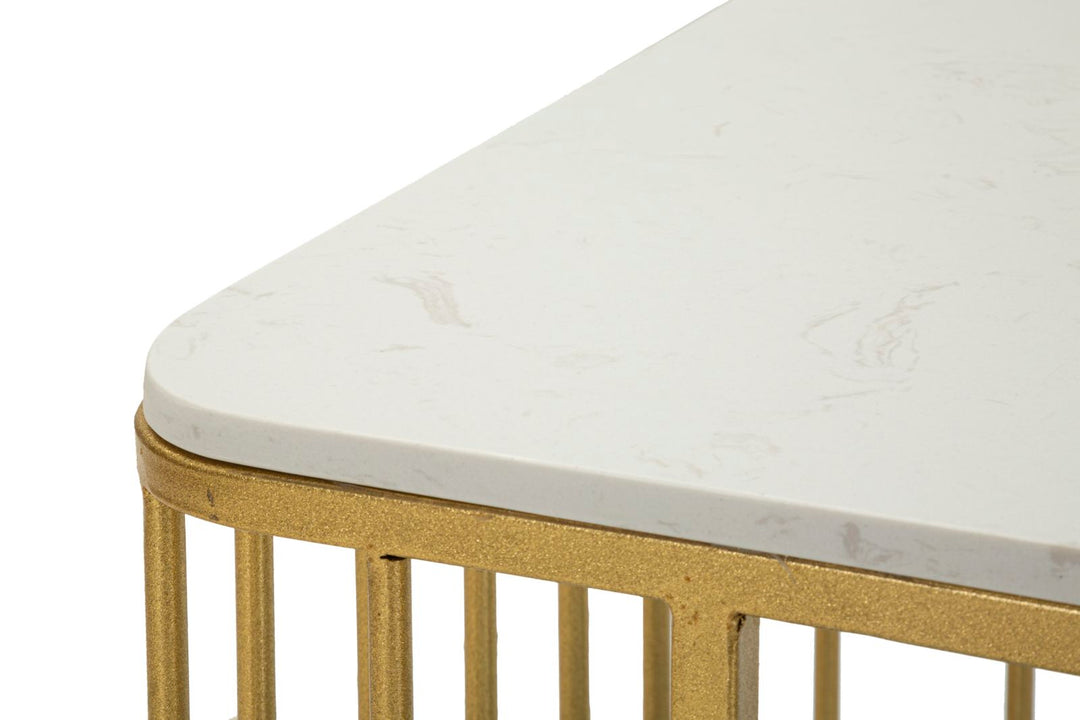 Mesa de centro rectangular de mármol artificial con base dorada – Ankara Collection