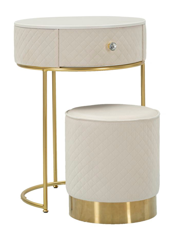 Mesita de noche crema con puf a juego – Velit tocador